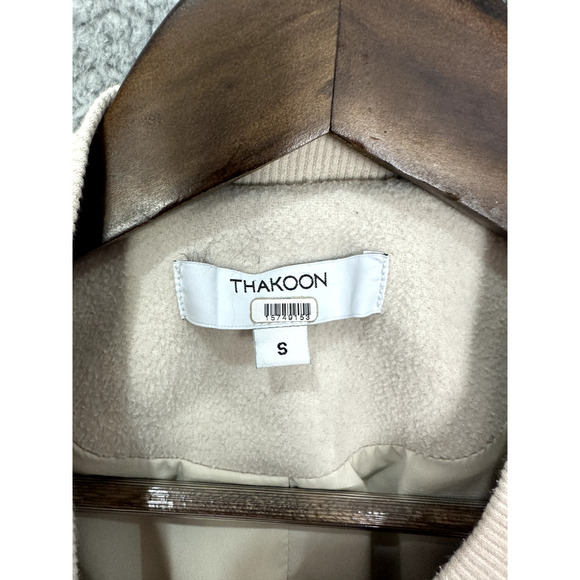 Thakoon Collective Trench Coat Womens Small Ivory Wool Blend Pocket Front Luxury - Picture 2 of 7